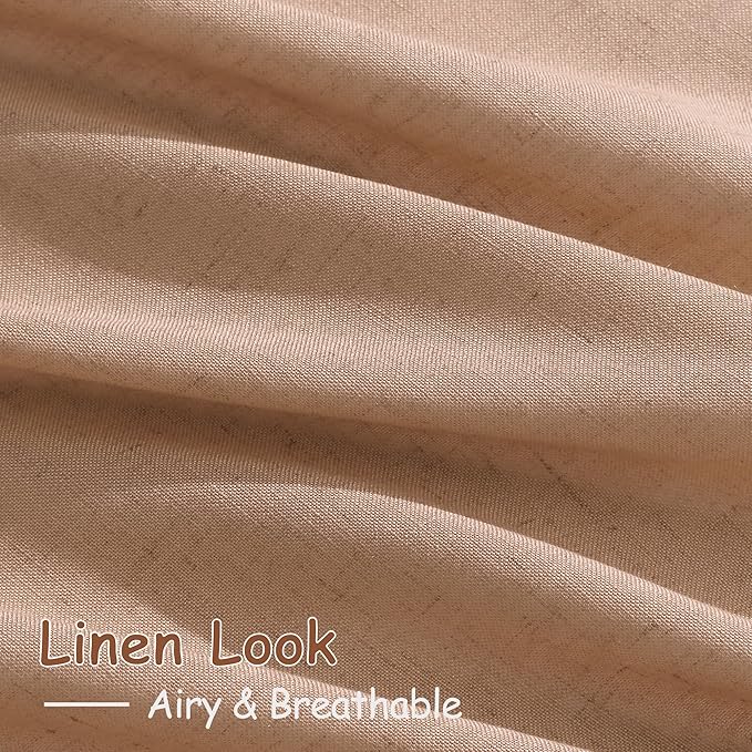 Nanspring Peach Linen Curtains 96 Inches Long Set for Baby Girl Bedroom Back Tab Rod Pocket Semi Sheer Light Filtering Drape for Bedroom Home Decor Protect Privacy 52x96,2 Panels