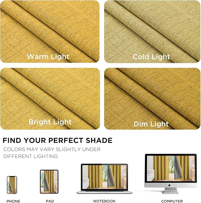 Joydeco Linen Blackout Curtains for Bedroom - 100% Light Blocking 1 Panels, Yellow Drapes 100" W x 120" L, Thermal Insulated Room Darkening Curtains for Living Room, Rod Pocket & Back Tabs