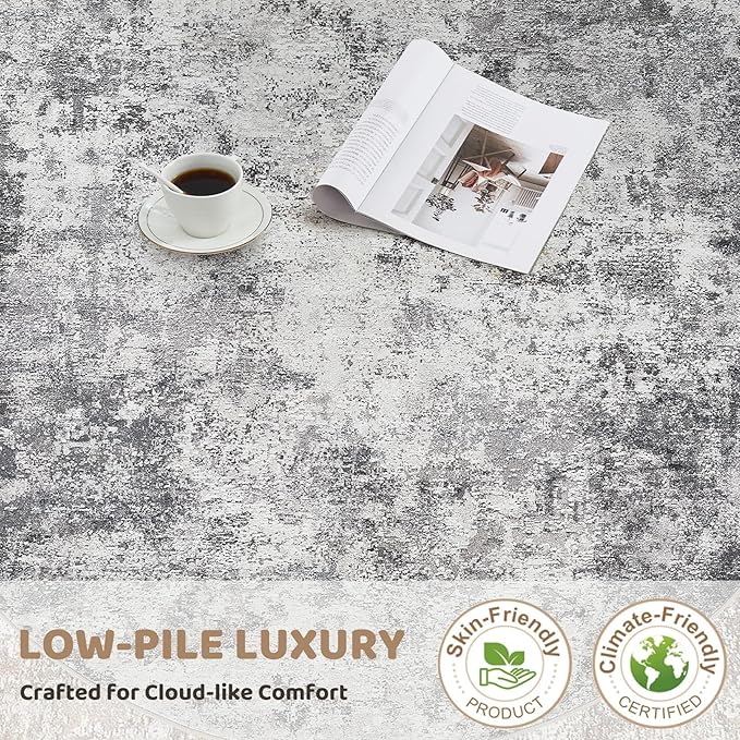 UERMEI Square Area Rugs : Washable 6x6 Neutral Modern Abstract Carpet for Living Room Bedroom - Soft Floor Mat with Non Slip Backing for Kitchen Nursery Dorms Farmhouse Home Decor - Grey