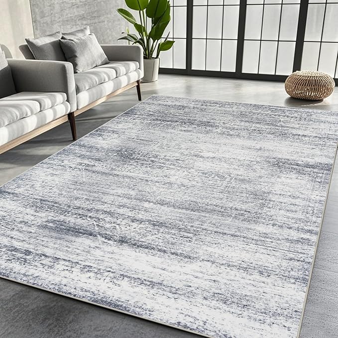 Srugn Washable Rugs 8x10 Area Rugs for Living Room,Rugs for Bedroom,Large Carpets,Ultra Soft Faux Wool Retro Dining Room Rug,Non Slip&Non-Shedding Low Pile Vintage Print Rug for Home Office-Grey Cream