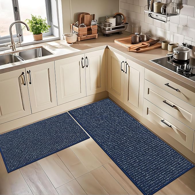 BEQHAUSE Kitchen Rugs 20"x32", Non-Slip Kitchen Mats for Floor, Super Absorbent and Stain Resistant Kitchen Rugs, Machine Washable Rugs for Kitchen, Hallway, Laundry & Sink, Blue
