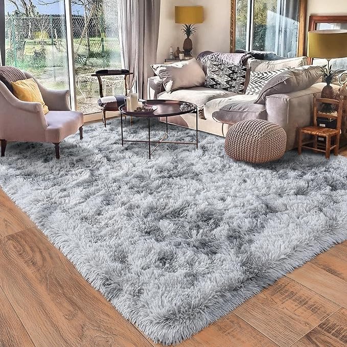 Rugs for Living Room 6x9, Soft Shaggy Modern Shag Area Rug for Bedroom, Upgrade Non-Slip Plush Fluffy Carpet for Kids Boys Girls Room Home Decor Aesthetic, Light Grey