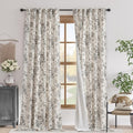 jinchan Blackout Floral Curtains for Living Room Bedroom Linen Blend Curtain Farmhouse Black Printed with Lined Back Tab Rod Pocket Drapes Window Treatments 2 Panels 120 Inch