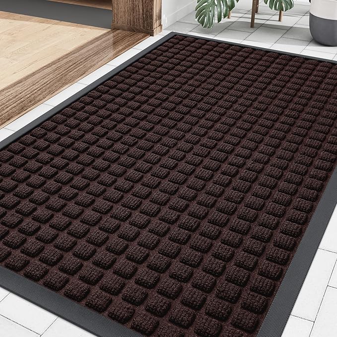 Smiry Front Door Mat Outside Entrance, Heavy Duty Natural Rubber Doormat, Non Slip, Trap Dirt and Moisture, Easy Clean, Low Profile Welcome Floor Mats for Indoor Outdoor Entry, 35x23 Inch, Brown