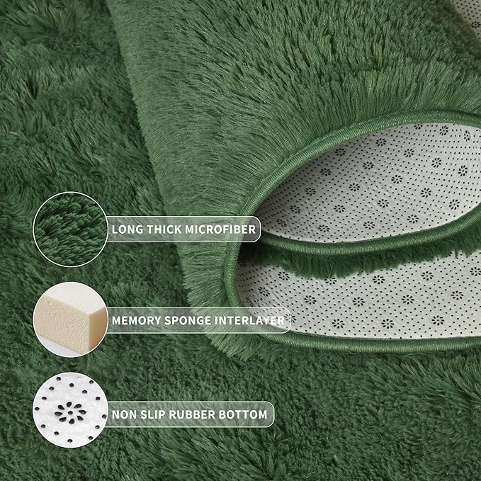 Tepook Fluffy Large Rugs for Living Room, Area Rug 6x9 Soft Carpet for Bedroom, Modern Shaggy Rug for Kids Boys Girls, Plush Indoor Nursery Home Decor Rug with Non-Slip Bottom, Dark Green