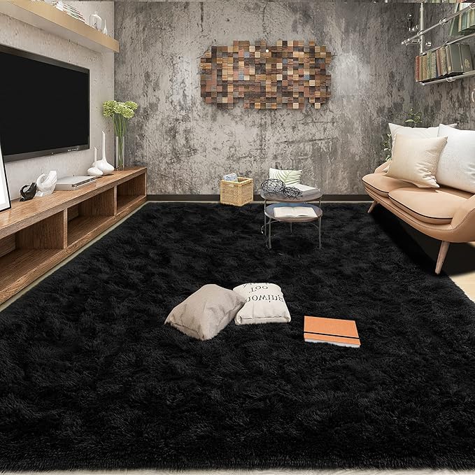 Tepook Area Rugs 10x14 for Living Room, Super Soft Fluffy Rugs for Bedroom, Modern Shaggy Rug Fuzzy Carpets for Kids, Plush Indoor Nursery Home Decor Rug with Non-Slip Bottom, Black