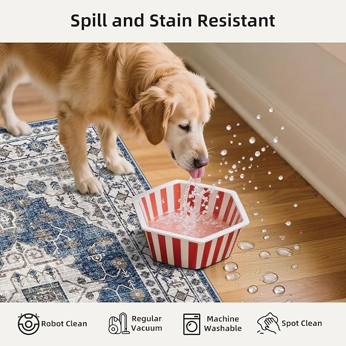 Washable 4-Piece Kitchen Floor Mats: Farmhouse Non-Slip Kitchen Sink Rug Easy Clean Water-Resistant Runners for Hallway Bathroom Soft Decorative Carpet for Pet Feeding Area(2x3+2x4+2x5+2x6,Blue)