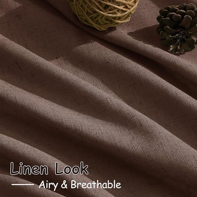 Nanspring Mocha Mousse Curtains 120 Inches Long 2 Panels Set Back Tab Linen Loop Pocket Light Filtering Semi Sheer Boho Style Curtain for High Ceiling Living Room Curtains 52x120