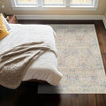 Hazo Haus Vintage Washable Beige Blue Area Rugs for Bedroom Under Bed, Living Room, Nursery, Kitchen, Entryway, Low Pile Non Slip Stain Resistance Distressed Retro Indoor (Beige Blue, 4 x 6)