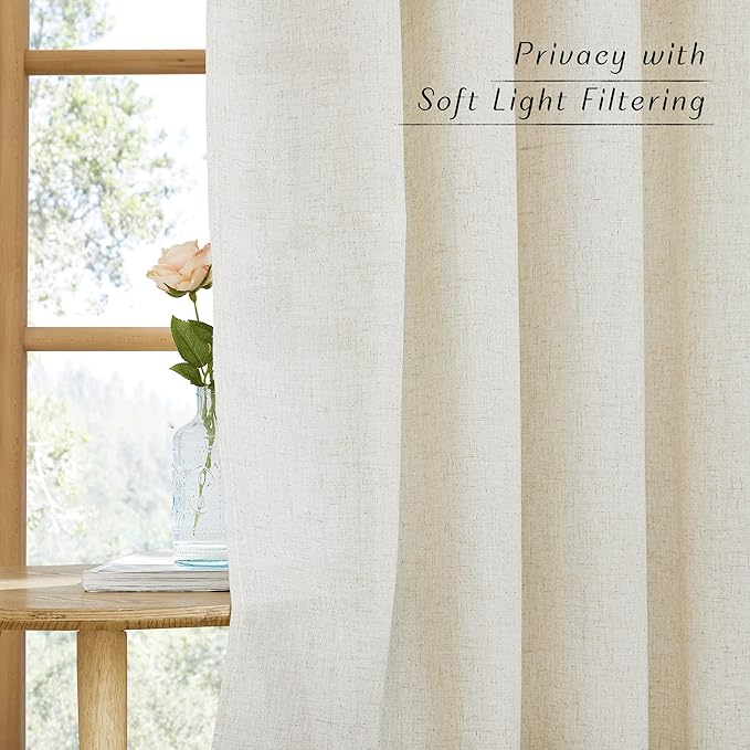 NICETOWN Natural Thick Linen Curtains 72" Length, Grommet Privacy Window Treatments Linen Weave with Light Penetration Vertical Drapes for Farmhouse/Home Office, W42 x L72, 2 Panels
