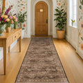 Brown Washable Long Runners for Hallways, 2x10 Wide Kitchen Runner Rug, Entryway Indoor Rug, Non Slip Rubber Backing Boho Vintage Dark Floor Decor
