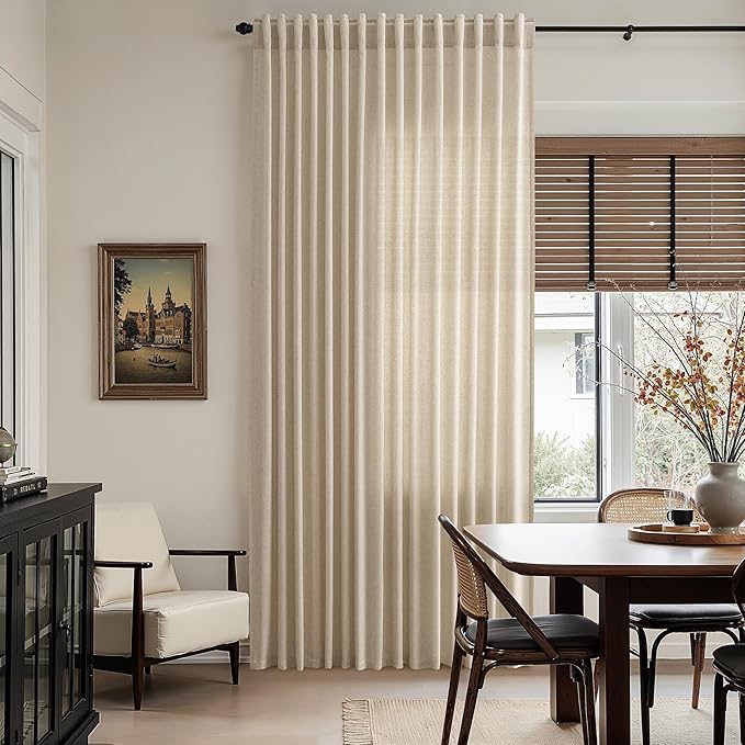 Taupe Burlywood Curtains 120 Inches Long for Living Room Linen Textured Rustic Farmhouse Privacy Sheer Curtains Back Tab Extra Long Floor to Ceiling Curtain for Bedroom Office 52x120, 2 Panels