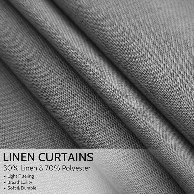 Nanspring Blazer Grey Cutains Morden Linen Blend Light Filtering Back Tab Curtains for Long Winodws 120 Inches Length, Semi Sheer Privacy Extra Long Drapes for Living Room, 52x120 inch, 2 Panels