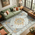 RELEANY Area Rugs 6'x9' Washable Non-Slip, Floral Vintage Distress Print Pattern Medallion Carpet for Living Room Bedroom Dining Room, Light Yellow Carbon Grey Orange