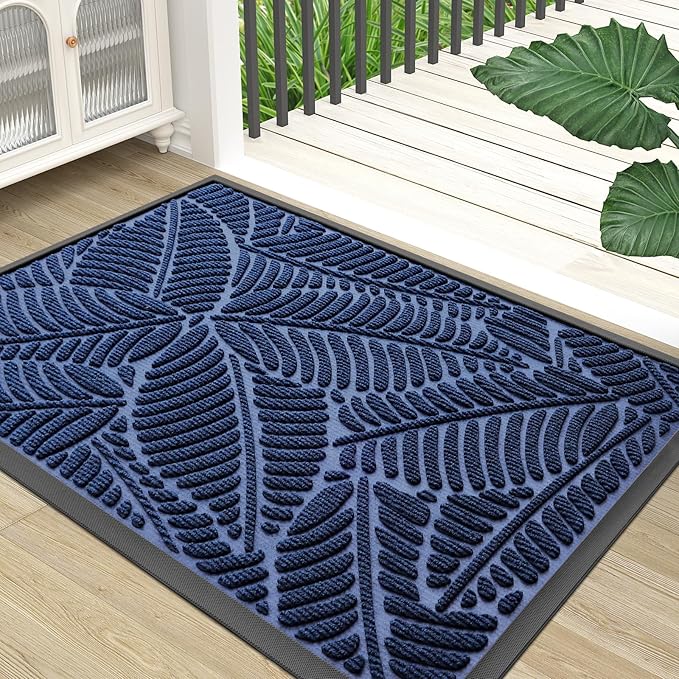 Colorxy Waterproof Doormat, Sturdy Natural Rubber Front Indoor Mat, Non Slip Low Profile Indoor Outdoor Door Mats, Stain and Fade Resistant Floor Mat, Easy Clean Patio Entrance Mat, 47''x24'', Navy