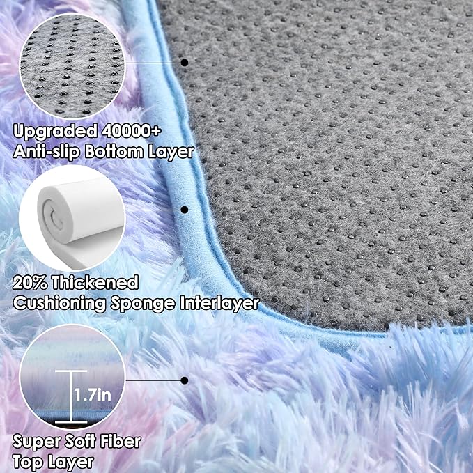 ONASAR Fluffy Area Rugs for Girls Bedroom, 4x6 Purple Rainbow Bedside Rug, Indoor Cute Ultra Soft Plush Shag Floor Carpets for Nursery Kids Teen Girl Dorm Princess Room Playroom Home Decor
