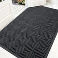 OLANLY Front Door Mat Outside Entrance 59x34, Absorbent, Heavy Duty Sturdy Natural Rubber Doormat Indoor Outdoor, Stain and Fade Resistant, Non-Slip Low Profile Floor Mat for Entryway, Black Diamond