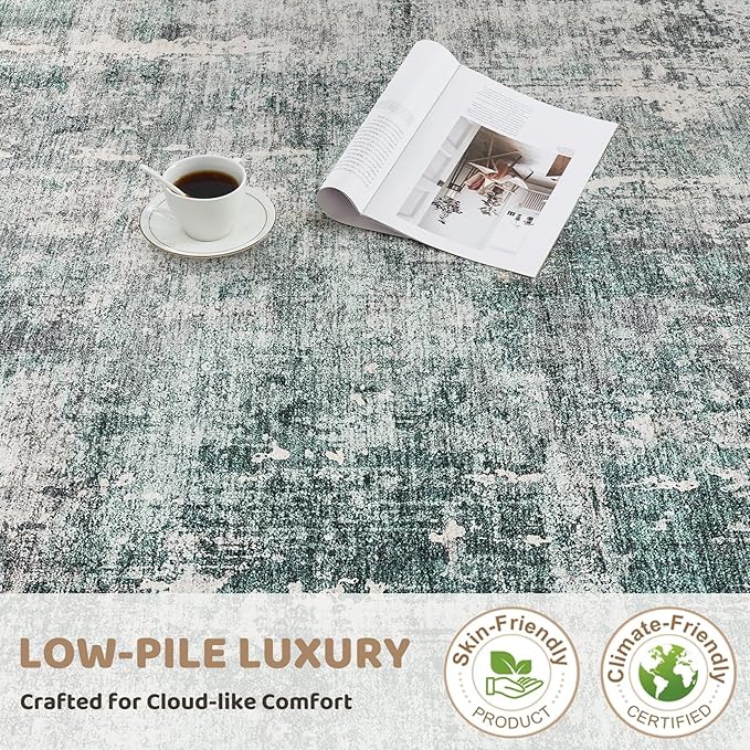 UERMEI 8x10 Area Rug Living Room Rugs - Washable Neutral Modern Abstract Soft Thin Large Rug Indoor Floor No Slip Rug Carpet for Bedroom Under Dining Table Home Office Decor - Green/Grey
