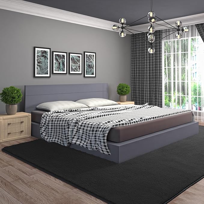 AROGAN Modern Shag Area Rug for Living Room, 6x9 Feet Washable Rugs for Bedroom, Indoor Floor Carpet, Plush Memory Foam Bedside Rugs for Kids Girls Teens Low Pile Decor, Dark Grey