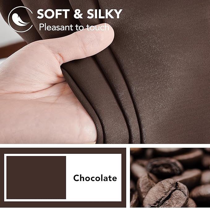 Deconovo Blackout Curtains, Thermal Insulated, W52 x L63 2 Panels, Back Tab, Machine Washable, Room-Darkening Drapes for Bedroom/Living Room Chocolate