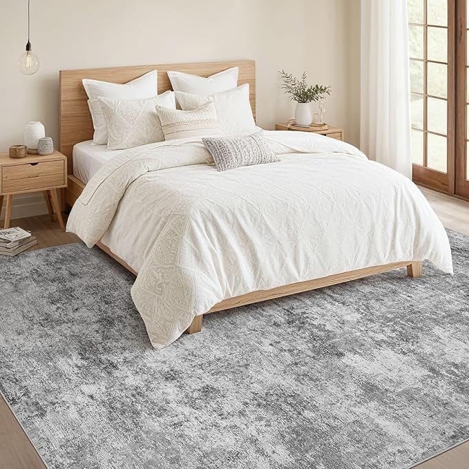 Nakagishi 10x12 Area Rugs Living Room: Washable Abstract Large Neutral Soft Rug Stain Resistant Modern Indoor Floor Non-Slip Carpet for Bedroom Nursery Kids Playroom Office Dining Room Dorm- Grey