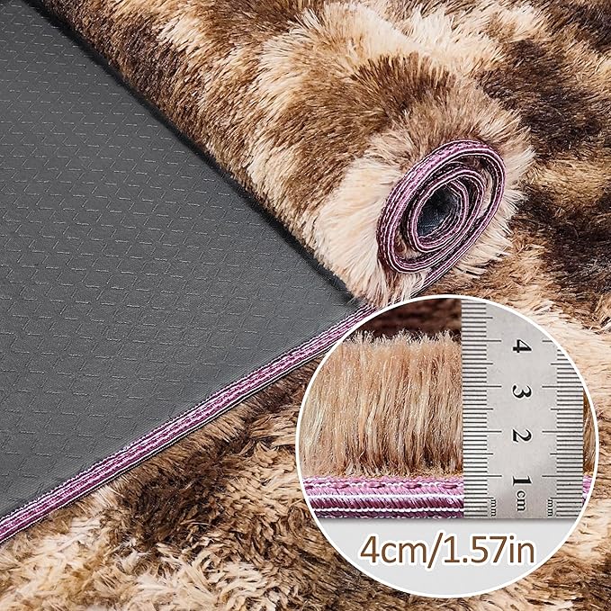 Super Soft Fluffy Living Room Area Rug 2x5 ft Tie-Dyed Brown Shaggy Furry Carpet Washable Non-Slip Floor Rugs Bedroom Bedside Nursery Rug Fuzzy Girls Boy Dorm Home Decor Aesthetic