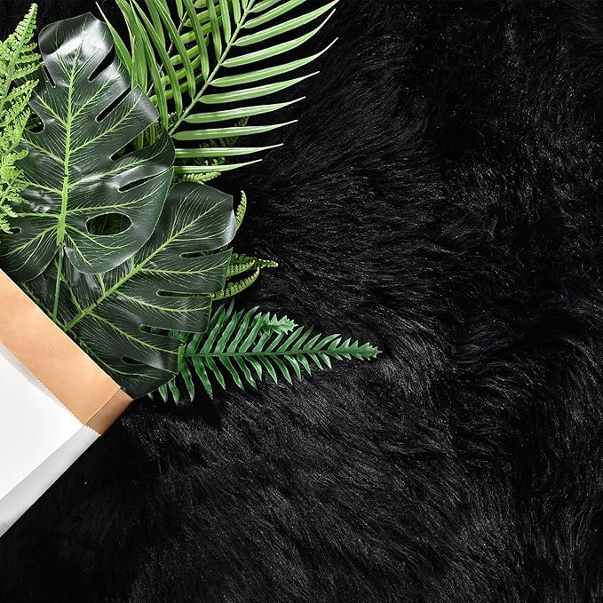Goolela Black Fluffy Rug 4x6 Fuzzy Furry Shag Rug for Bedroom Living Room Faux Sheepskin Fur Area Carpet Rectangle