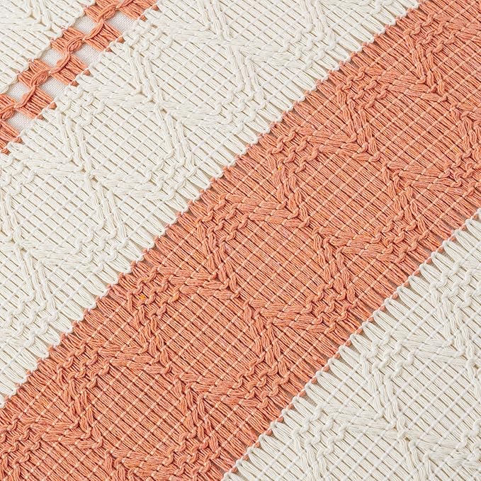 Fancy Homi Set of 1 Boho Coral Decorative Throw Pillow Cover 18x18 Inch for Couch Bed Sofa, Aesthetic Modern Organic Farmhouse Home Decor, Soft Cotton Cute Accent Macrame Woven Cushion Case