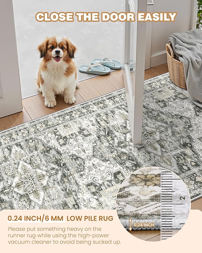 Kitchen Runner Rug Non Slip Washable 2.5x8, Soft Low Pile Entryway Rug Runners for Hallways,Carpet Runner for Living Room,Kitchen, Laundry, Bathroom(Grey/Beige,2.5'x8')