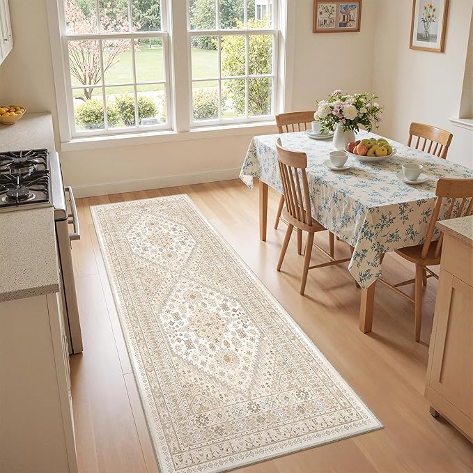 zesthome 2x6 Runner Rug for Hallways, Machine Washable Rug, Non Slip Vintage Low Pile Runners, Stain Resistant Runners for Entryway, Kitchen, Bathroom, Laundry Room, Corridor
