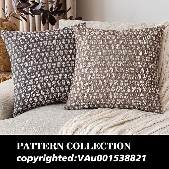 Foindtower Set of 2 Decorative Vintage Floral Print Throw Pillow Covers Neutral Modern Farmhouse Cushion Covers Boho Home Decor for Sofa Couch Chair Bedroom Living Room,20×20 Inch,Brown