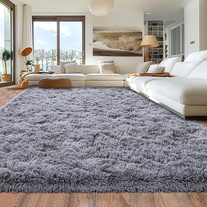 Rugs for Living Room 8x10, Soft Shaggy Modern Shag Area Rug for Bedroom, Upgrade Non-Slip Plush Fluffy Carpet for Kids Boys Girls Room Home Decor Aesthetic, Grey