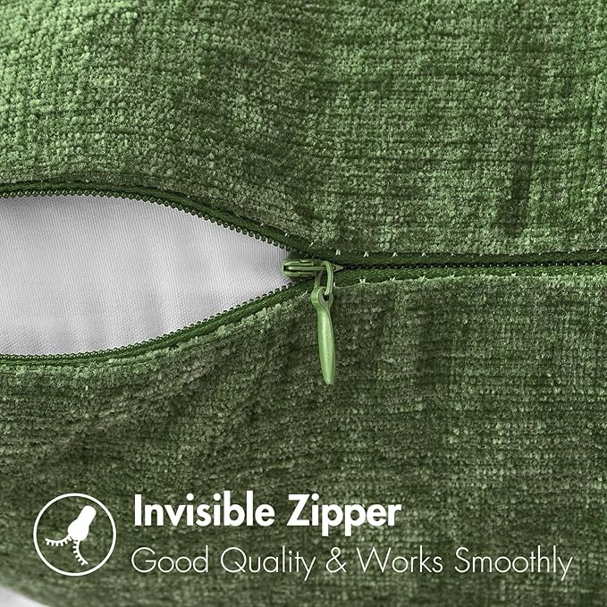 MIULEE Pack of 2 Couch Throw Pillow Covers 18x18Inch Soft Moss Green Spring Chenille Pillow Covers for Sofa Living Room Solid Dyed Pillow Cases
