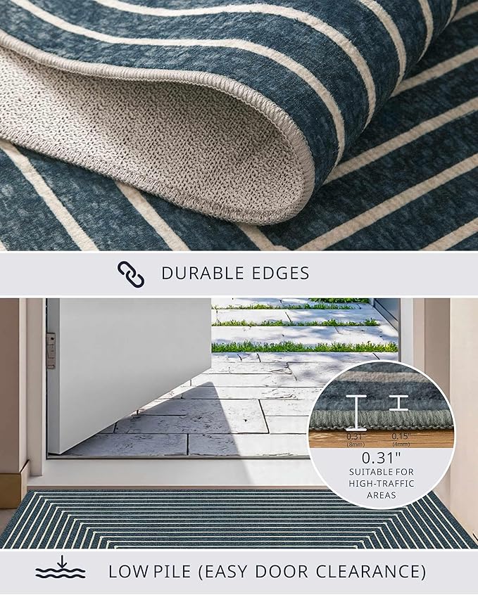 Latte&Fog 8x10 Area Rugs for Living Room, Large Modern Abstract Washable Rug, Boho Non Slip Low Pile Carpet for Indoor Bedroom Dining Room, Office, Dorm, Classroom, Farmhouse and Kids Room - Blue