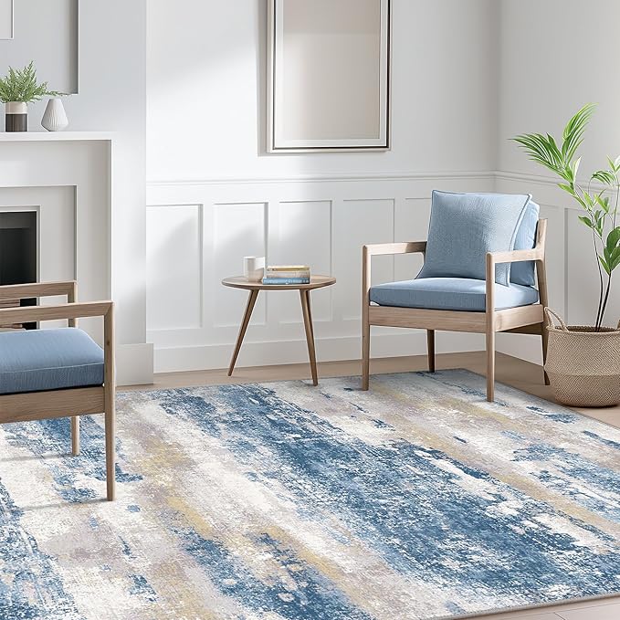 BEIMO Area Rugs 5x7 for Living Room Bedroom, Modern Abstract Machine Washable Soft Blue Rug, Floor Carpet with Non Slip Backing for Dining Room