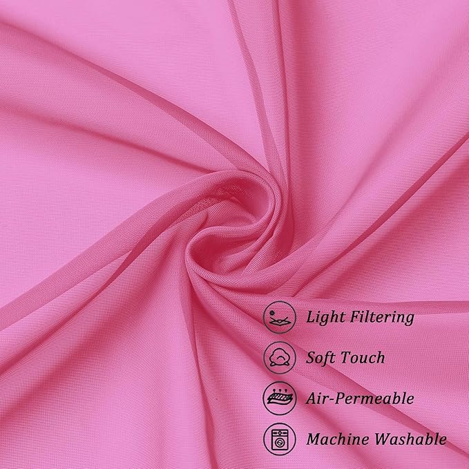 Chyhomenyc Extra Long Sheer Curtains 120 Inches Long 2 Panels Set, Light Filtering Voile Curtain Drapes for Floor to Ceiling Window Patio Sliding Door, 10FT, Hot Pink