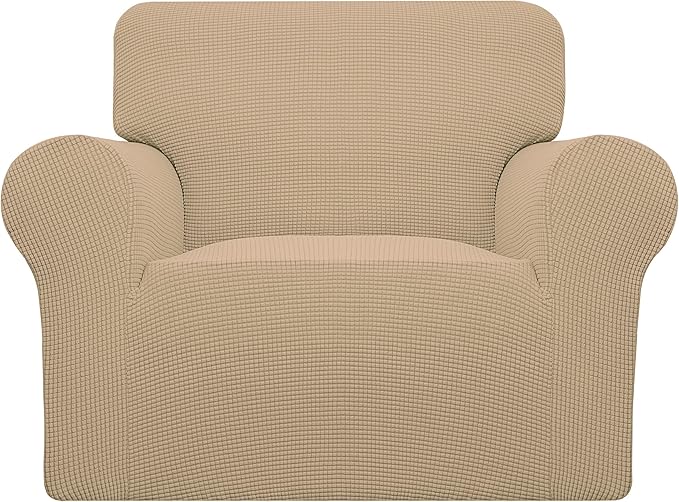 Easy-Going Stretch Oversized Chair Sofa Slipcover 1-Piece Couch Sofa Cover Furniture Protector Soft with Elastic Bottom for Kids Spandex Jacquard Fabric Small Checks Sand