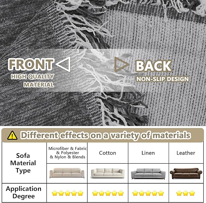 MYSKY HOME Boho Couch Cover Charcoal Gray Sofa Covers with Tassel Farmhouse Sofa Slipcover Simple Couch Protector for Dogs Chenille Sectional Couch Covers L Shaped Couch Cushion Covers, 91"x 134"