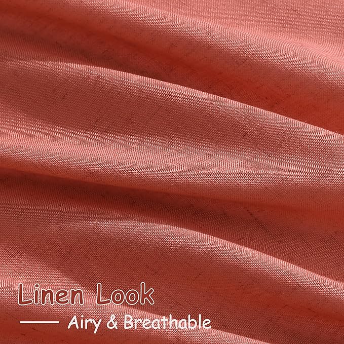 Coral Linen Curtains 102 Inches Long 2 Panel Set Back Tab Rod Pocket Semi Sheer Light Filtering Burlap Extra Long Drapes Neutral Farmhouse Decor for High Window Living Room 52x102