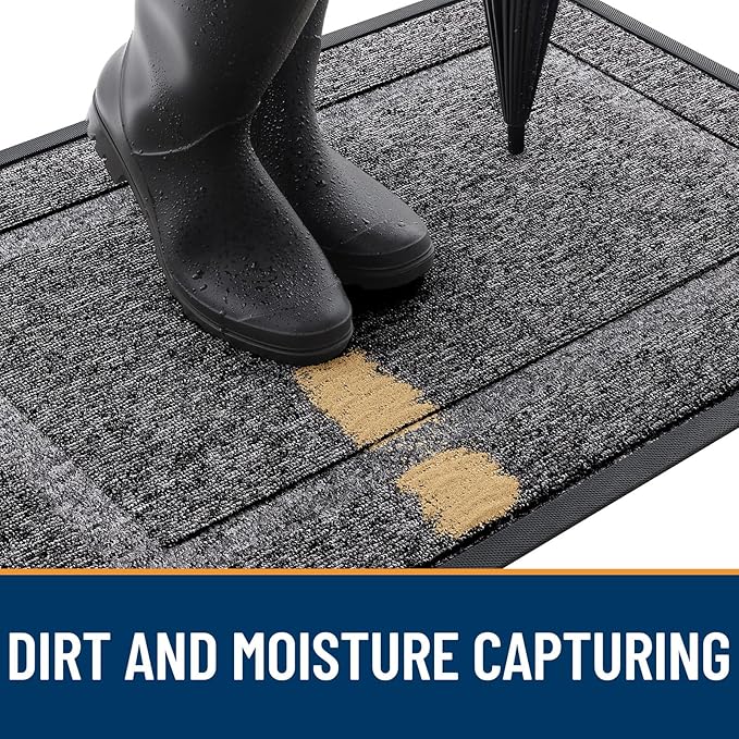 OLANLY Front Door Mat Indoor Outdoor Entrance, Waterproof All-Season, All-Weather Doormat, Sturdy Natural Rubber, Low Profile, Easy Clean Patio Porch Entryway Mat, 59x23, Black and White