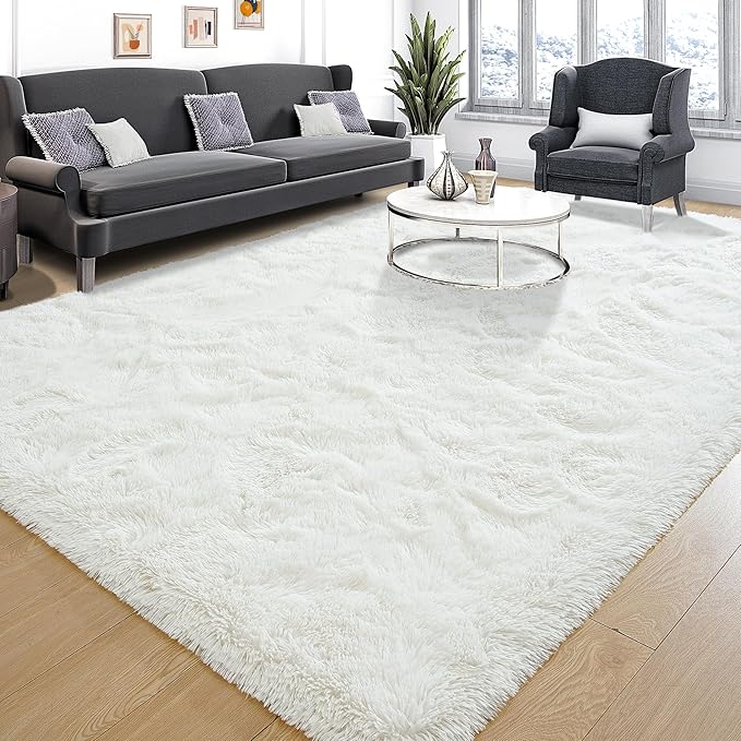 Tepook Super Soft Fluffy Rug for Bedroom, Modern Shaggy Fuzzy Kids Rugs for Living Room, Plush Indoor Nursery Home Decor Dorm Carpet with Non-Slip Bottom, Cream White, 5 X 8 Feet