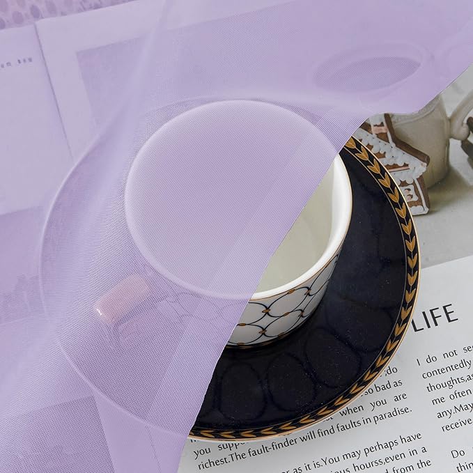 Chyhomenyc Sheer Lilac Tier Curtains 24 Inch Length, Small Window Curtains Treatment for Bathroom Living Room Basement, Short Rod Pocket Cafe Curtain, 42W x 24L Inches, 2 Panels