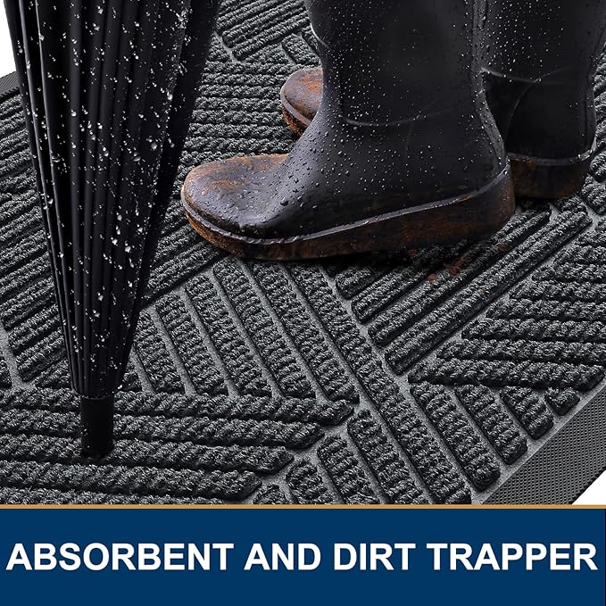 Smiry Front Door Mat Outside Entrance, Heavy Duty Sturdy Natural Rubber Doormat, Trap Dirt and Moisture, Easy Clean Low Profile Welcome Floor Mats for Indoor Outdoor Entry, 35X23 Inch, Grey