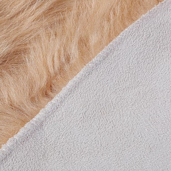 linmopm Faux Fur Rug Sheepskin Shag Fluffy Fuzzy Beige 2x6 ft Runner Rugs for Bedroom Bedside Bed Floor Living Room Plush High-Density Cushion Carpet Super Sofa Cover