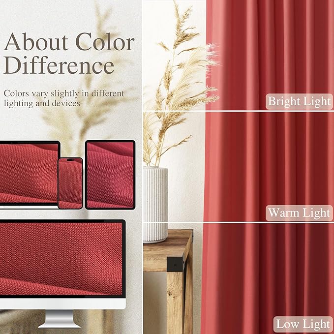 Christmas Red Linen Curtains 63 Inch Length for Living Room Light Filtering Semi Sheer Curtain Back Tab and Rod Pocket Vintage Rustic Luxury Home Decor Neutral Drapes for Bedroom 52x63, 2 Panels