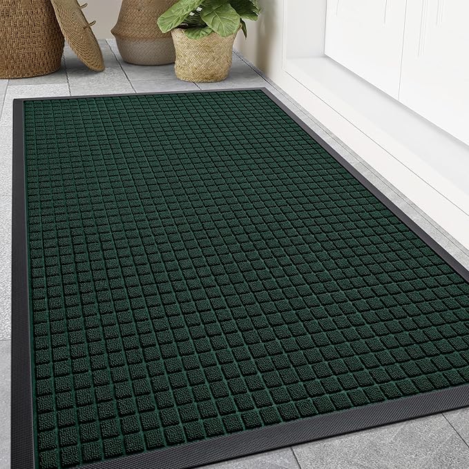 Smiry Front Door Mat Outside Entrance, Heavy Duty Natural Rubber Doormat, Non Slip, Trap Dirt and Moisture, Easy Clean, Low Profile Welcome Floor Mats for Indoor Outdoor Entry, 59x34 Inch, Black Green