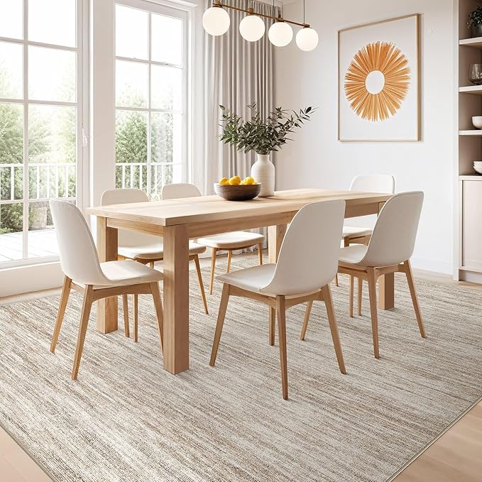 Nakagishi 6X9 Area Rugs Living Room: Washable Large Vintage Rug Neutral Non-Slip Soft Stain Resistant Indoor Carpet for Bedroom Nursery Dining Room Office Playroom - Brown-01