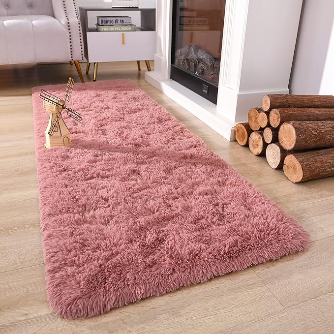 Chicrug Soft Runner Rug for Bedroom Living Room Plush Fluffy Rug 2x8 Feet, Shag Furry Runner Carpet Non Shedding for Nursery Children Kids Girls Room Home Decorative, Blush