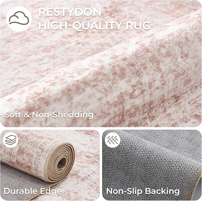 Long Bathroom Rugs Runner - Washable Runner Rugs for Hallway 2x10, Ultra-Thin Soft Kitchen Carpet Runner, Anti Slip Backing Runner Rugs for Entrance, Bedroom, Living Room(2'x10', Pink/Ivory)