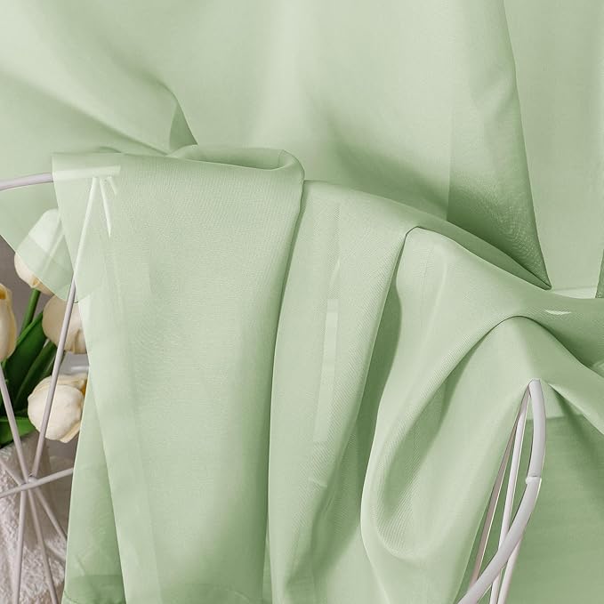 Aiyufeng Light Green Sheer Curtains 84 Inches Long 2 Panels Set for Living Room, Light Filtering Green Window Sheer Drapes for Bedroom, Each 42" W x 84" L